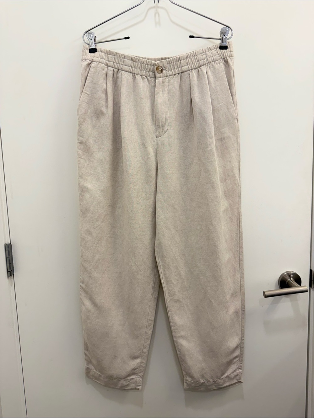 Madewell Linen-Blend Pull-On Tapered Pants in cream size medium office preppy